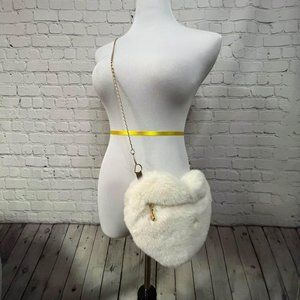 New in Package Fluffy Heart Shaped Chain Crossbody Bag - Cream Color